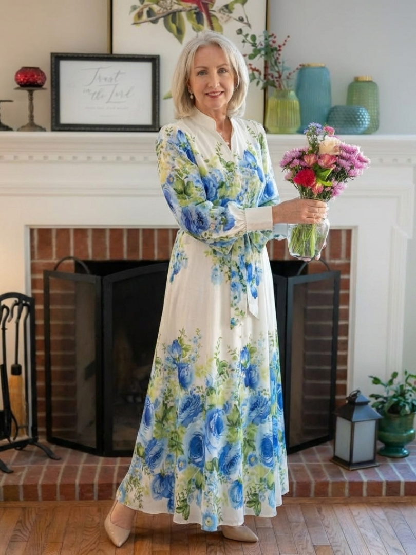 Harper | Long Sleeve Floral Button Front Maxi Dress