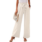 High Waist Wide Leg Pants Women Soft Tie Waist