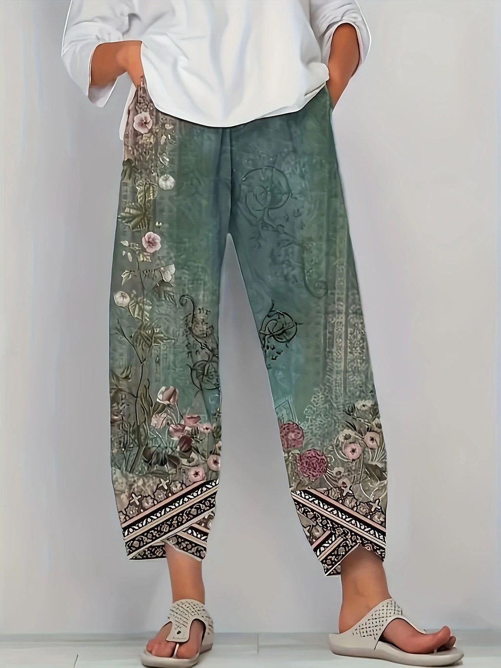 Relaxed Fit Women's Floral Print Wide Leg Pants