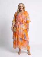 Calista | Sheer Layered V Neck Tie Waist Maxi Dress